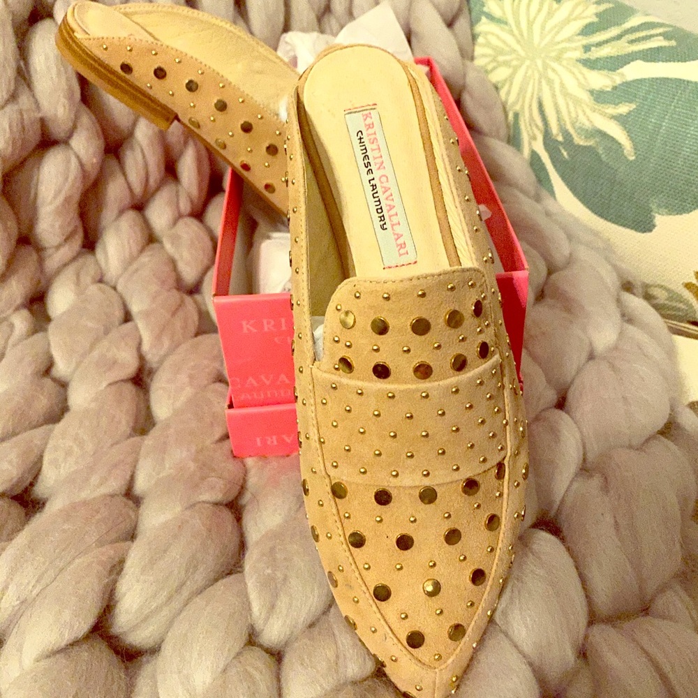 Kristin Cavallari Tan Charlie studded loafer mule